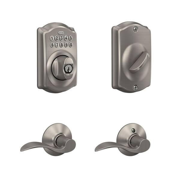 Modern Schlage smart deadbolt installed on a front door